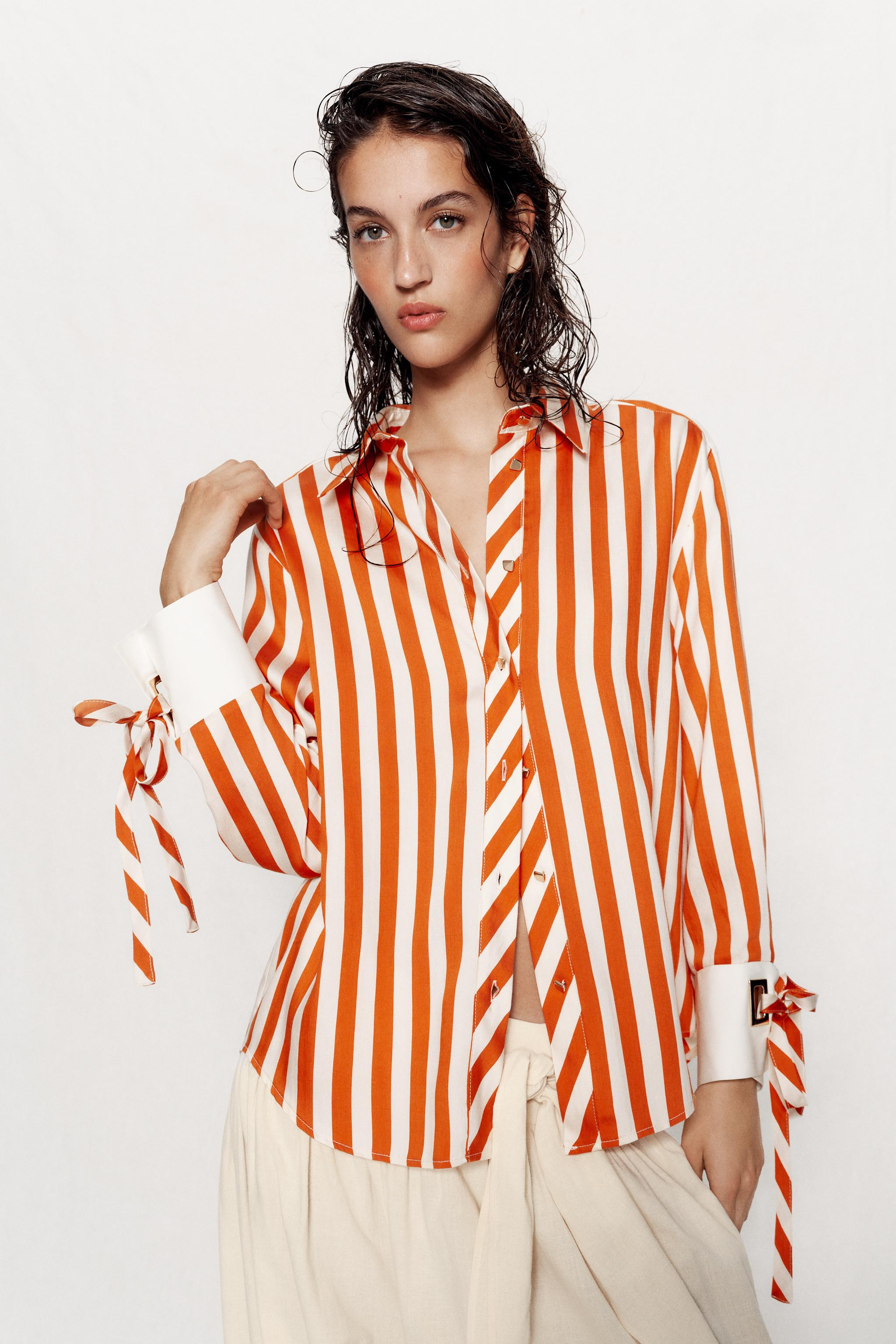 BOW TRIM STRIPED SHIRT | Zara US