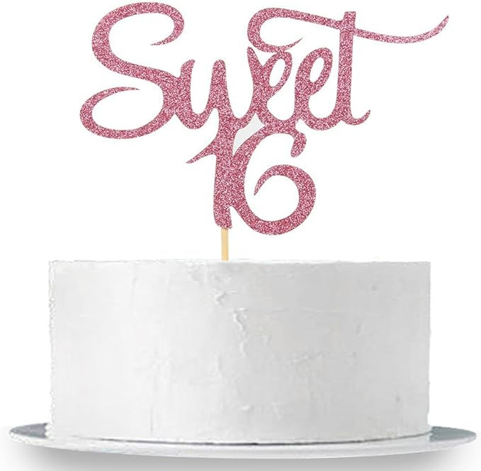Sweet 16 Cake Topper - Pink Glitter Sweet Sixteen Cake Topper - Happy 16th Birthday Party Decorat... | Amazon (US)