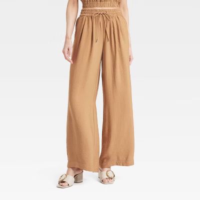 Women's High-Rise Modern Gauze Wide Leg Pull-On Pants - A New Day™ Tan S | Target