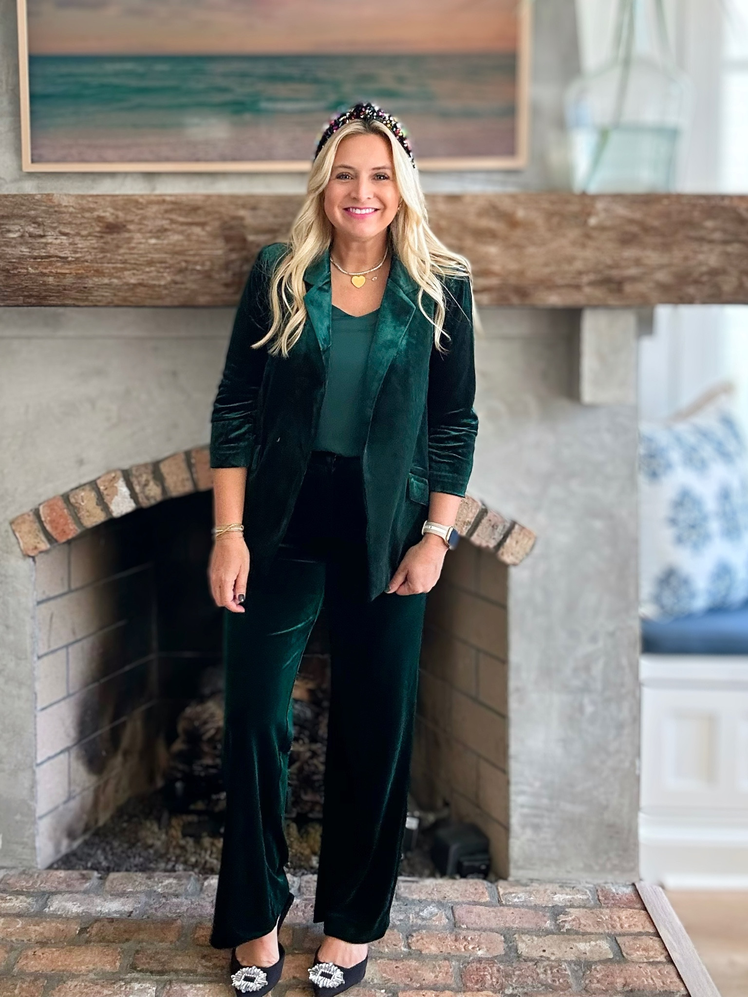 This velour blazer and pants combo is so good. Love this blazer year after year. Wearing small in both. Code FANCY15 for 15% off. Also comes in a cranberry color  

#LTKSeasonal #LTKstyletip #LTKHoliday