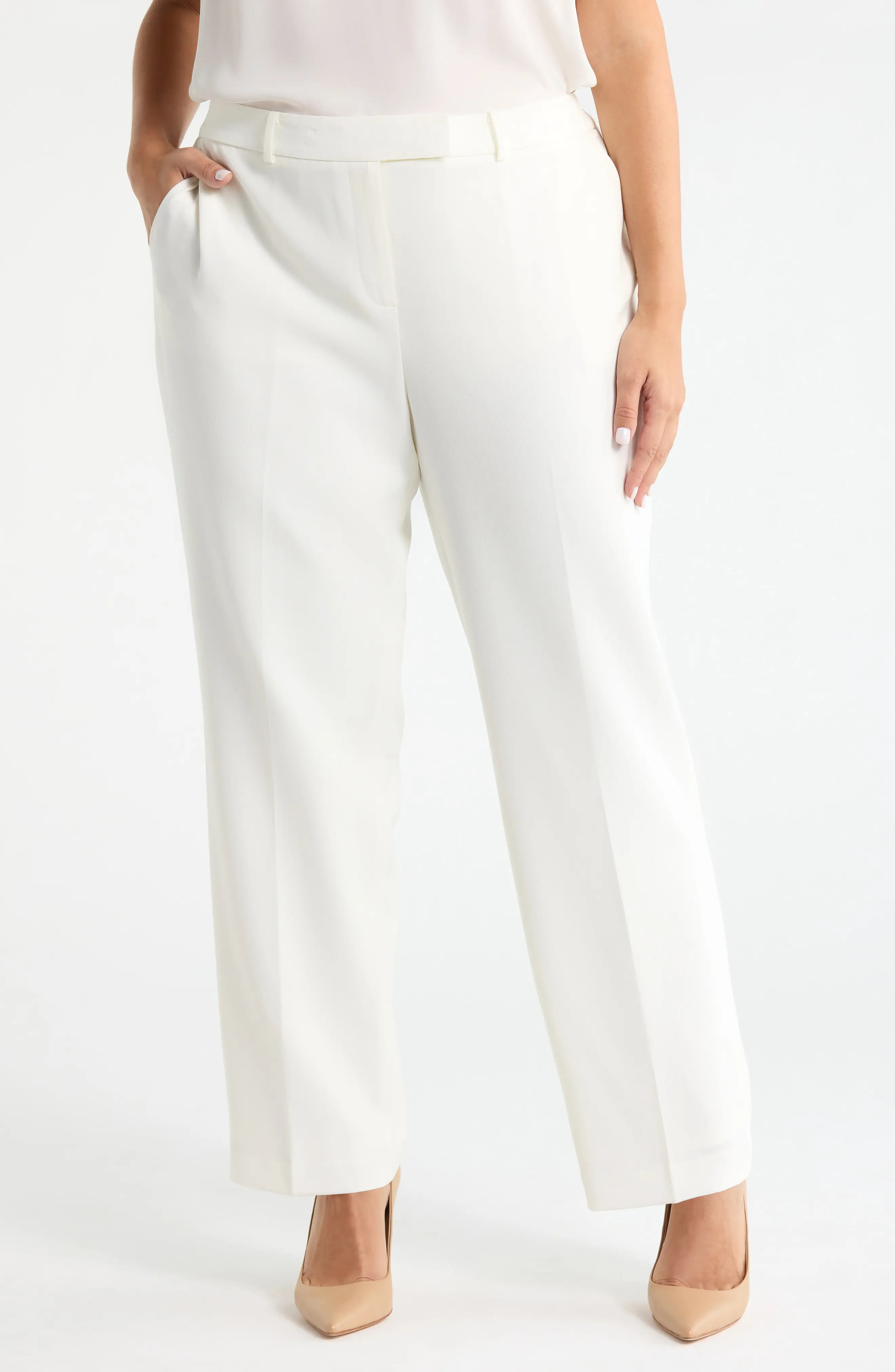 KASPER Flat Front Straight Leg Pants in Vanilla Ice at Nordstrom, Size 22 W | Nordstrom