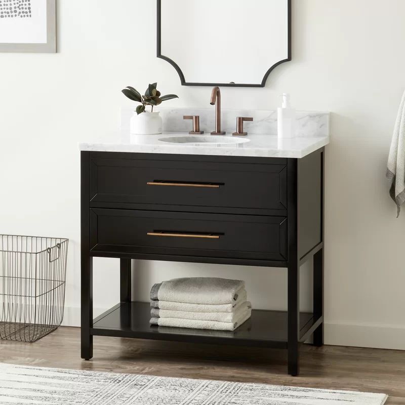 36" Robertson Vanity Cabinet - Black - Carrara Marble - Oval Undermount Sink | Wayfair North America