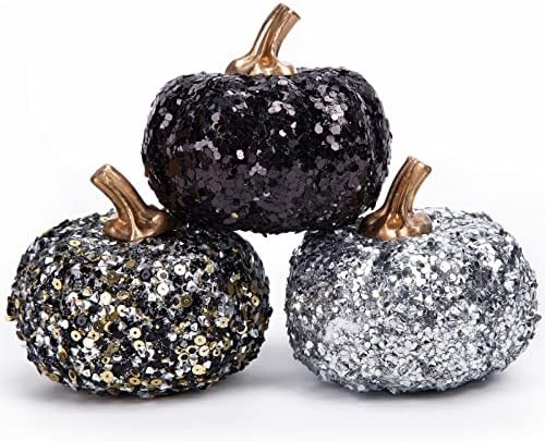 DomeStar Artificial Pumpkins, 3 PCS Glitter Fake Pumpkins Faux Pumpkins with Sequins and Fake Dia... | Amazon (US)