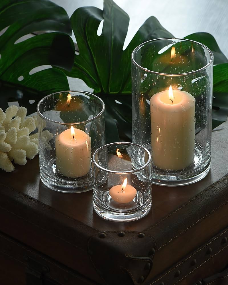 ARIAMOTION Hurricane Glass Candle Holders Set, Pillar Votive,Clear Seeded Bubbles Cylinder Vase,M... | Amazon (US)