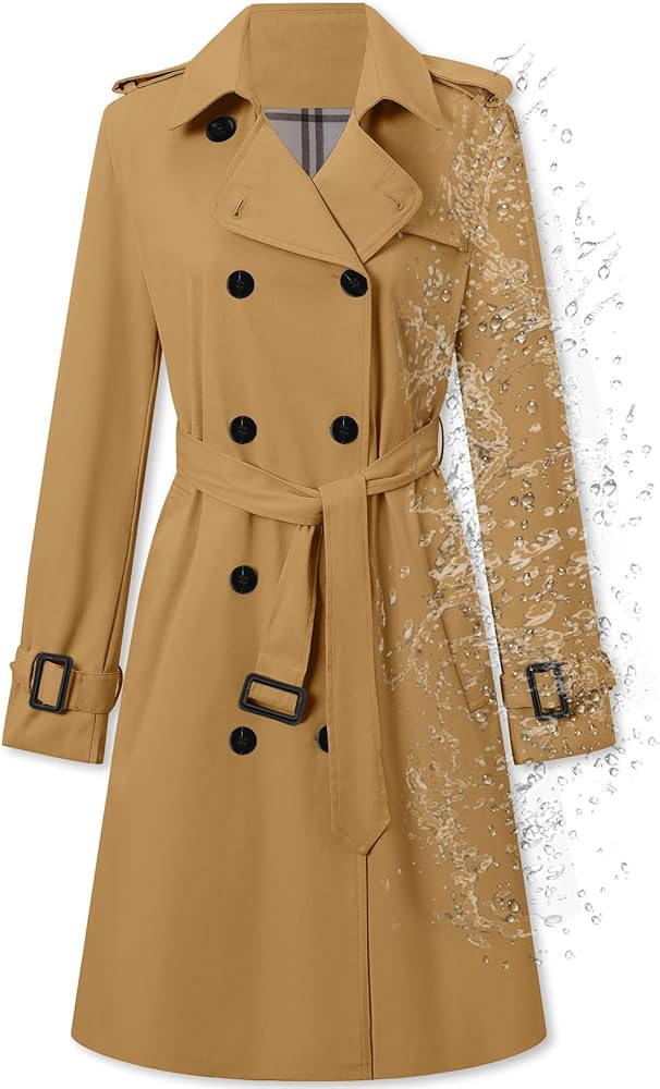 Betusline Women's Double Breasted Waterproof Trench Coat Classic Lapel Overcoat with Belt | Amazon (US)