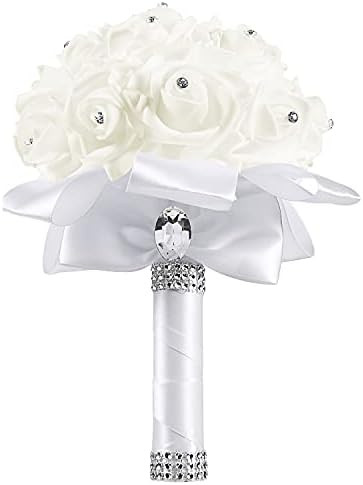 Fusiontec Brides or Bridesmaids Flowers Bouquets for Wedding - Crystals Silk Bride Bridesmaid Hand H | Amazon (US)