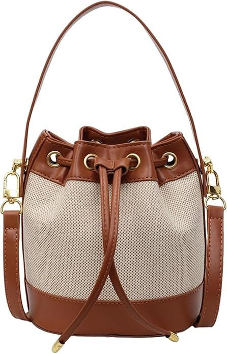 QsicTaco Small Purses for Women with Crossbody Strap,Bucket Bag with Leather Trim, Drawstring Clo... | Amazon (US)