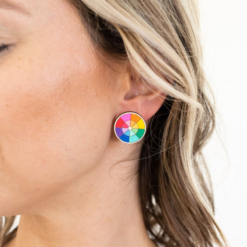 Kaitlyn Color Wheel and Striped Paintbrushes Art Teacher Earring Set - Etsy | Etsy (US)