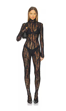 Norma Kamali Long Sleeve Slim Fit Turtleneck Catsuit in Black from Revolve.com | Revolve Clothing (Global)