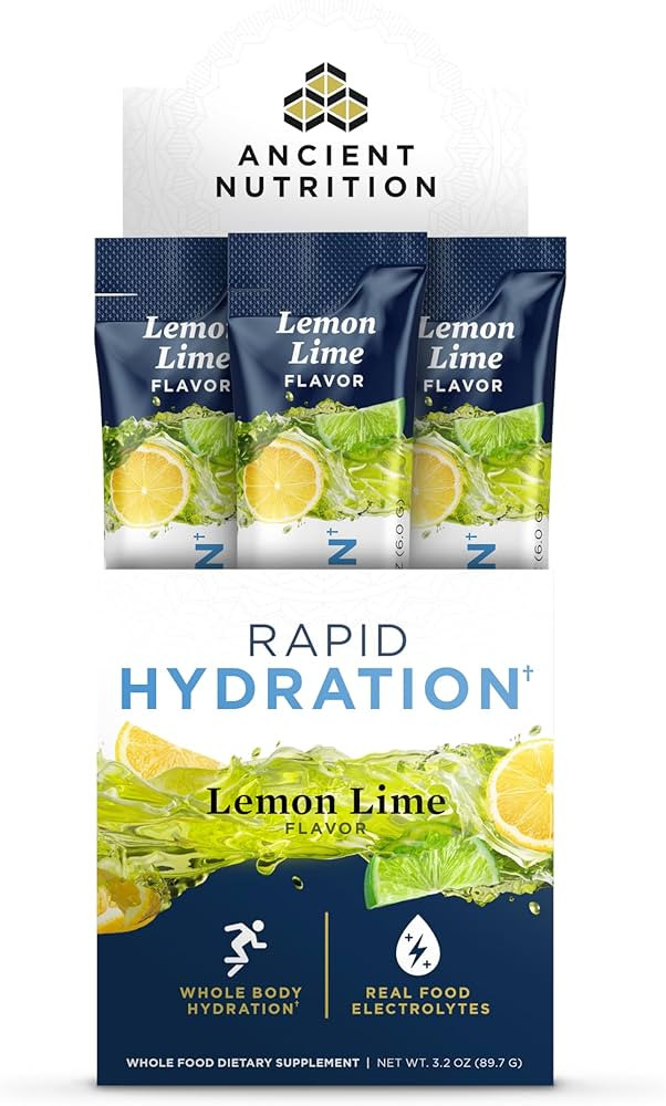 Ancient Nutrition Rapid Hydration Powder, Lemon Lime, Electrolytes from Natural Sea Salts and Red... | Amazon (US)