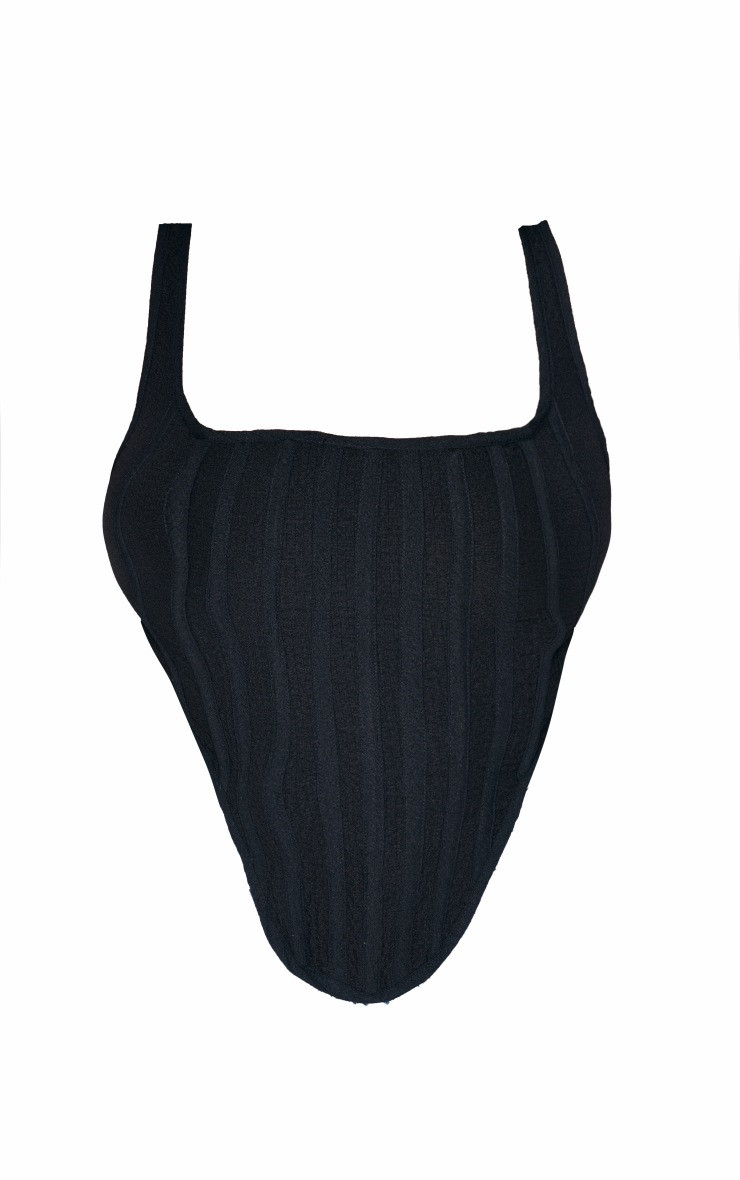 Plus Black Textured Boned Corset Top | PrettyLittleThing US