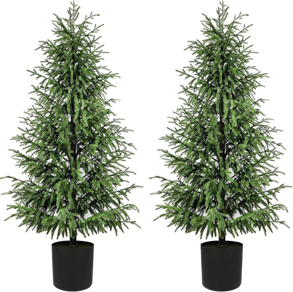 5FT Artificial Topiary Trees for Outdoor Front Porch Décor, Real Touch Norfolk Pine Tree, UV Rat... | Amazon (US)