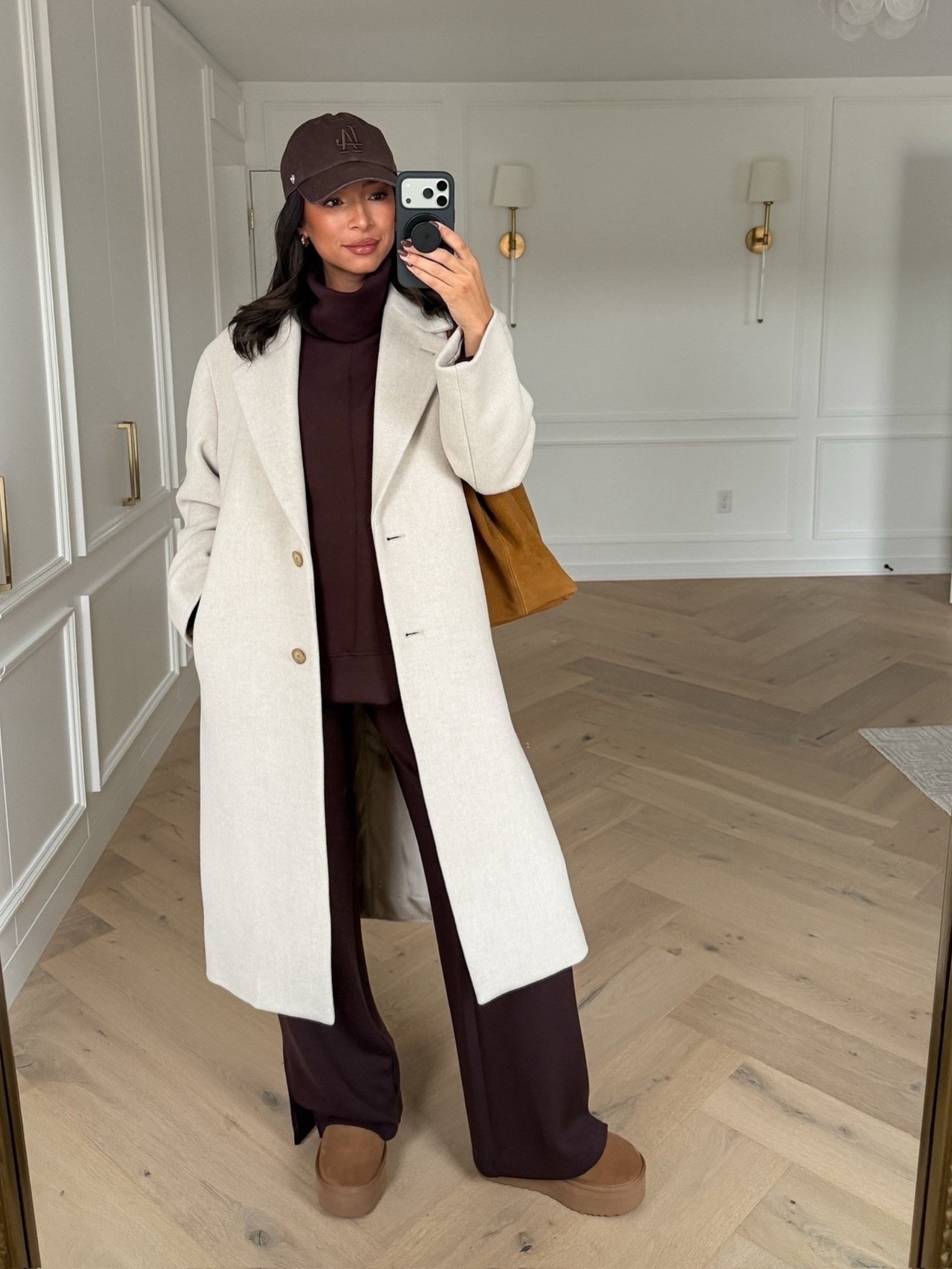 The comfiest lounge set! Wearing size M turtleneck tunic, size S tall wide leg pants and size M wool coat 

Fall outfit 
Fall fashion 
Fall trends 
Chocolate brown
Airport outfit 
Travel outfit 

#LTKStyleTip #LTKBump #LTKSeasonal