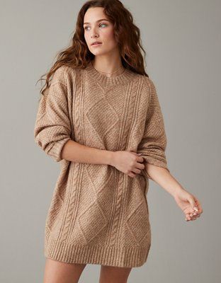 AE Oversized Cable Knit Sweater Dress | American Eagle Outfitters (US & CA)