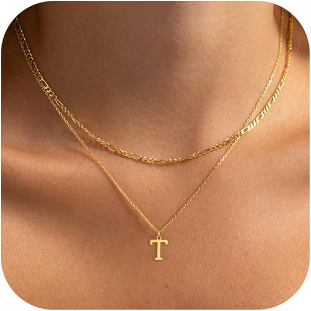 Initial Necklaces for Women Dainty Gold Silver Layered Letter Pendant Necklace Cute Figaro Chain ... | Amazon (US)