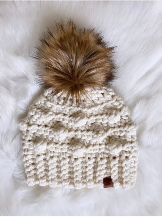 Adult Ivory Fur Pom Bobble Beanie | Etsy | Etsy (US)