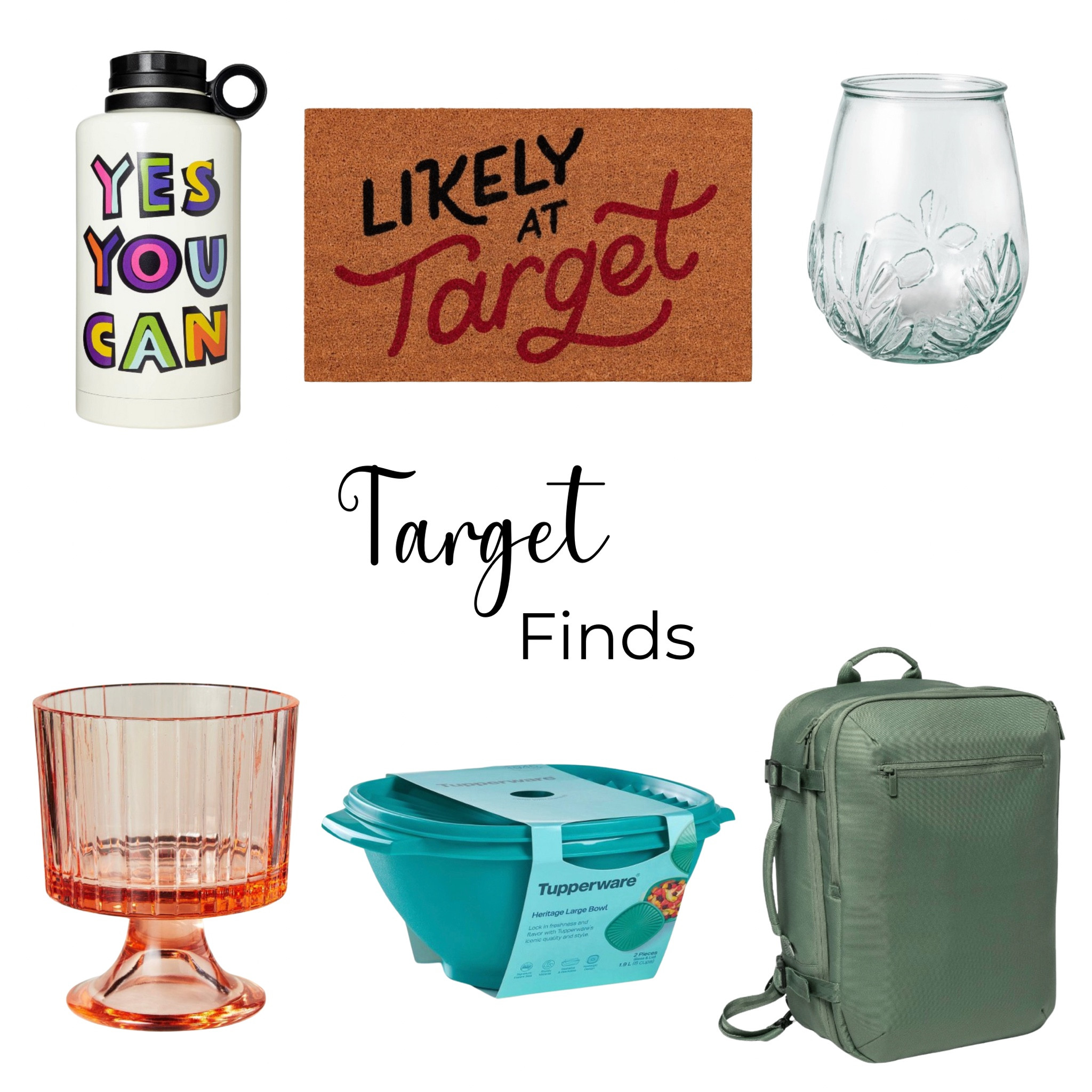 Some things from Target that I’ve been loving lately. Tabitha brown collection, water bottle, doormat, travel backpack, Tupperware, vintage glass, parfait cup, Tabitha brown target

#LTKhome #LTKFind