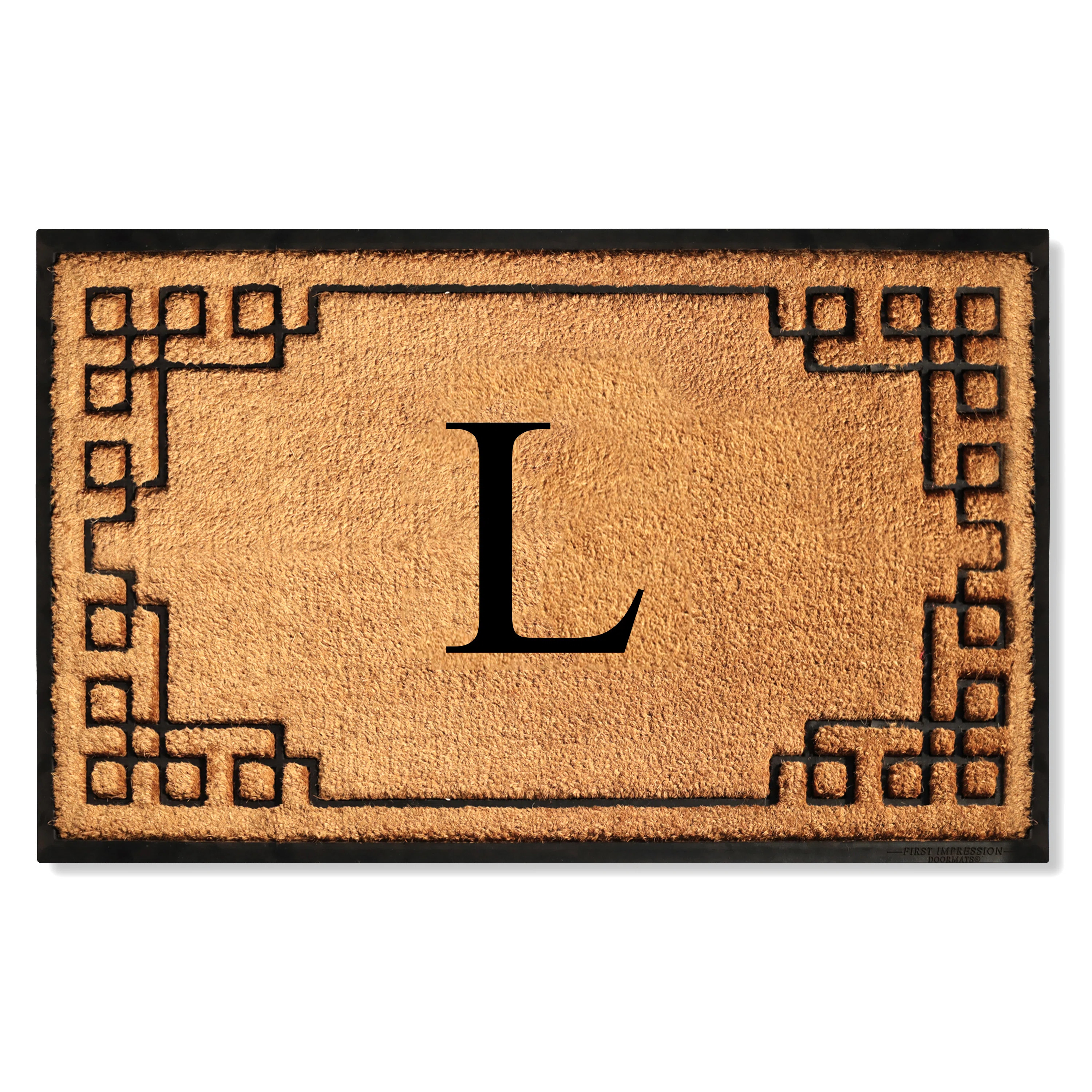 Monogram Natural Coir & Rubber Door Mat with Geometric Border — Heavy-Duty, Dirt-Trapping, Non-... | Wayfair North America