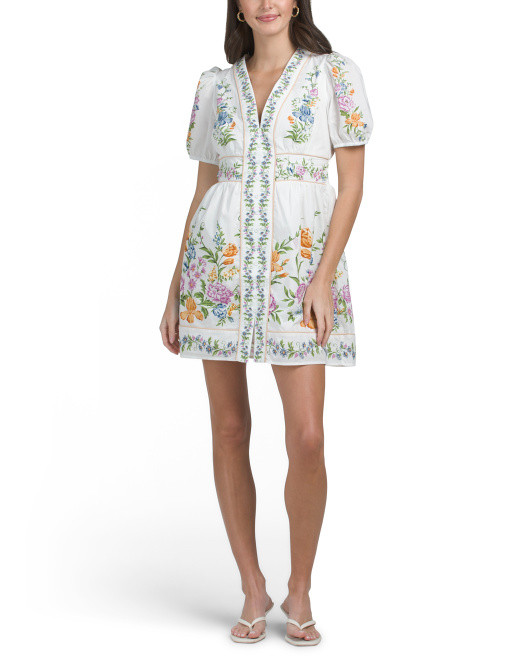 Puff Sleeve Floral Bordered Mini Dress | TJ Maxx