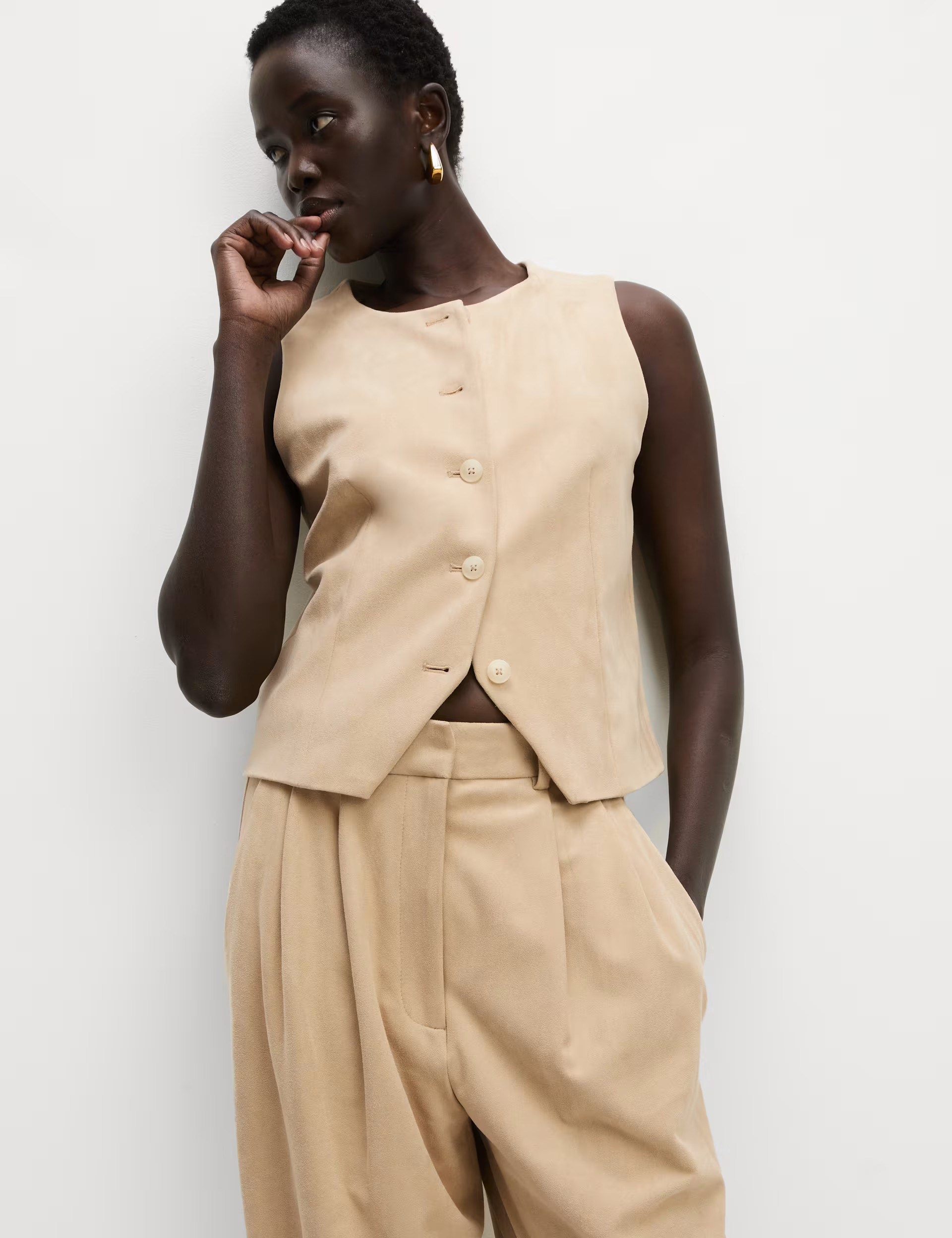 Collarless Suedette Waistcoat | Marks & Spencer (UK)