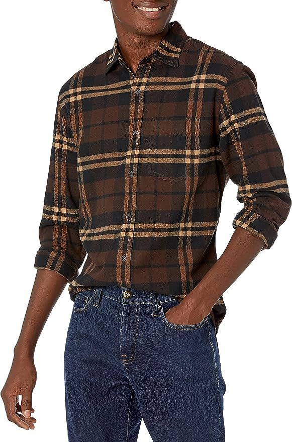 Amazon Essentials Men's Regular-Fit Long-Sleeve Plaid Flannel Shirt | Amazon (US)