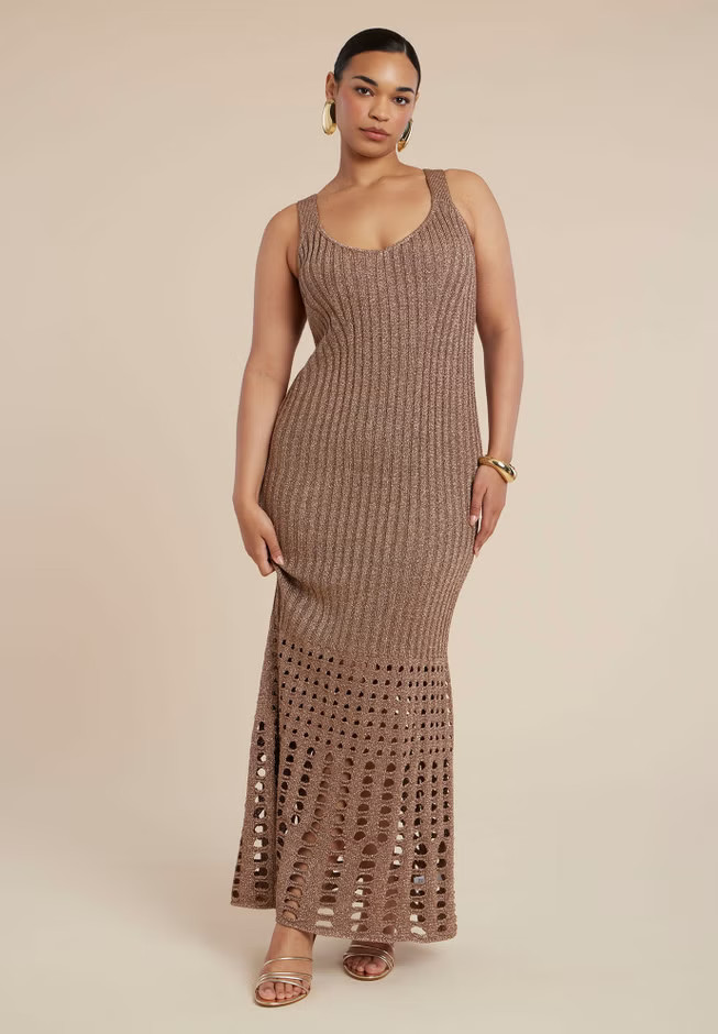 Metallic Open Stitch Sweater Dress | Eloquii