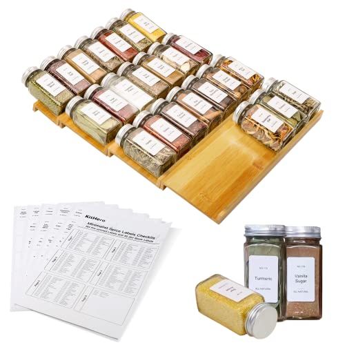 KitHero Spice Drawer Organizer with 24 Spice Jars and 216 Labels,Non-slip Rubber, Bamboo 4 Tier S... | Amazon (US)