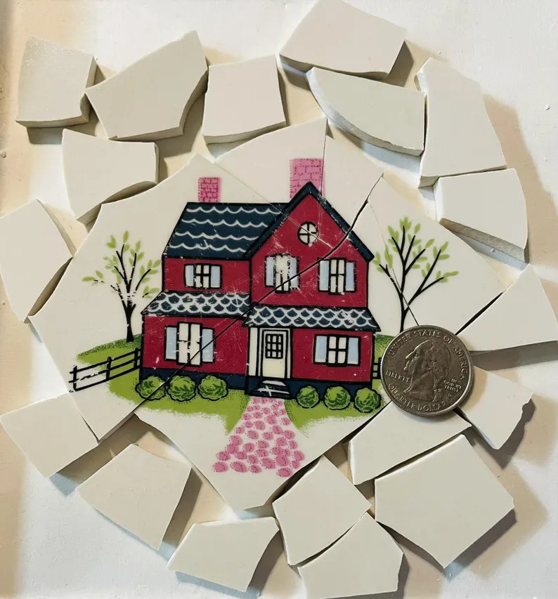 Broken China Mosaic Tile: Red House Feature, Craft Supplies F095 - Etsy | Etsy (US)