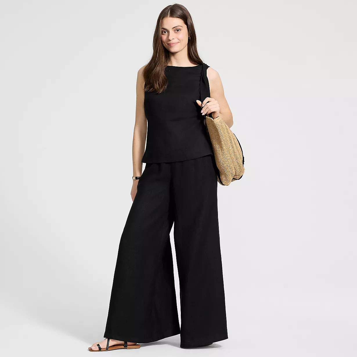 Women's Tall Linen High Rise Palazzo Pants - Set Bottom | Lands' End (US)