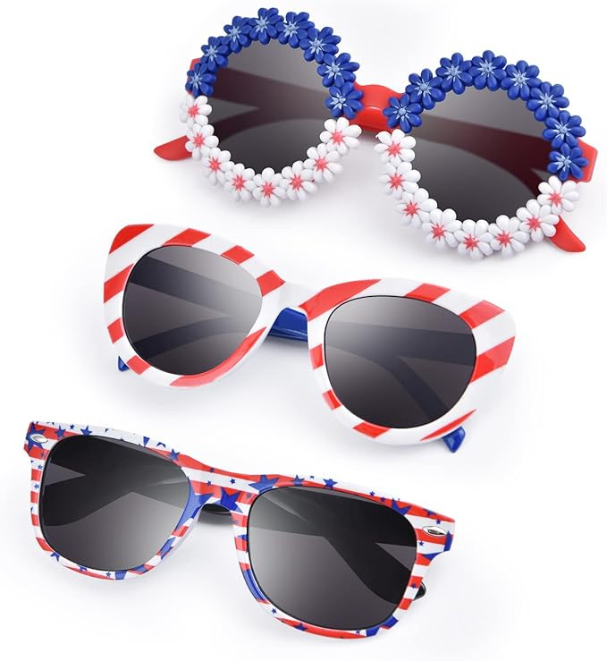 3-Pairs Kids Sunglasses, 4th of July Accessories American Flag Party Favor, Toddler Sunglasses Bo... | Amazon (US)