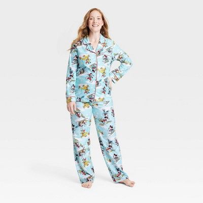 Women's Disney 100 Mickey Mouse & Friends Matching Family 2pc Coat Pajama Set - Blue | Target