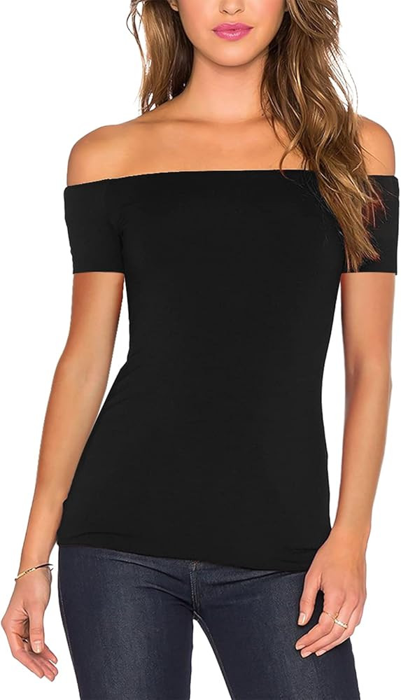 Sarin Mathews Women's Sexy Off The Shoulder Tops Long Sleeve Slim Fit Stretchy Shirts Blouses Top | Amazon (US)