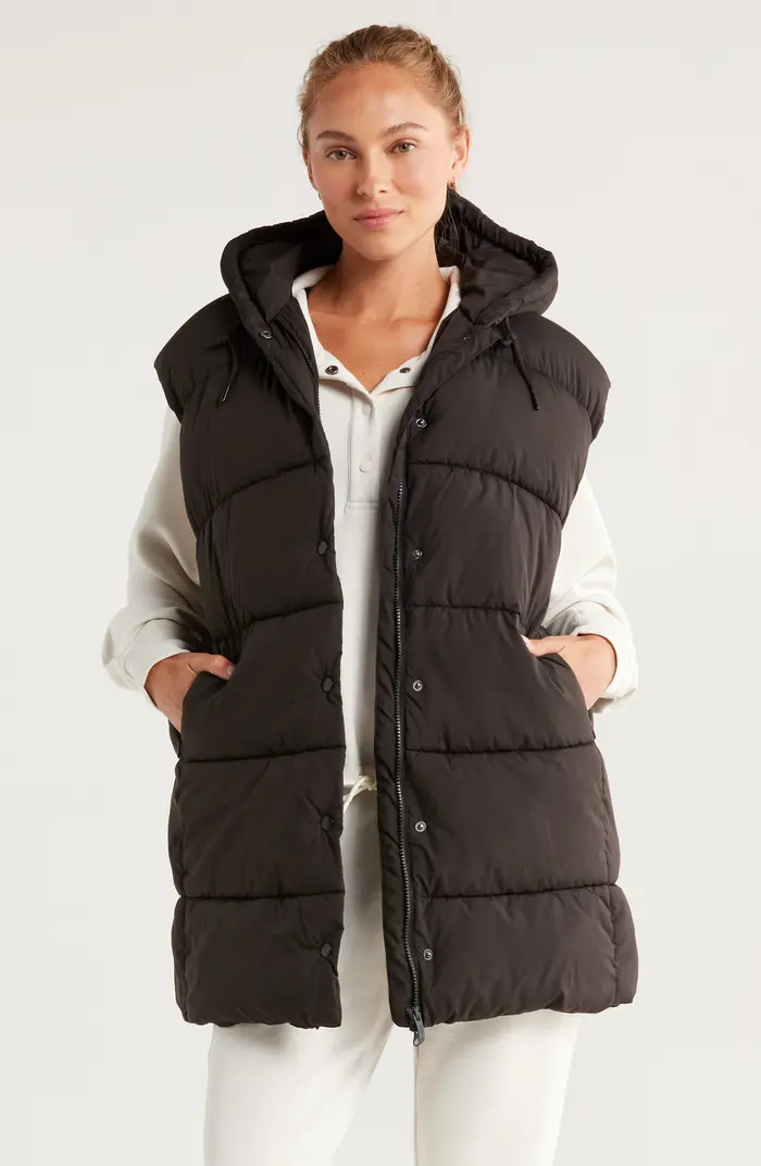 Zella Longline Hooded Puffer Vest | Nordstrom | Nordstrom