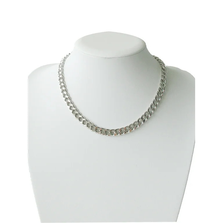 Time and Tru Women's Silver Tone Chunky Curb Chain Necklace 17" with Extender | Walmart (US)