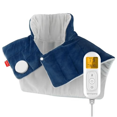 Comfytemp Heating Pad for Neck and Shoulders and Back, Weighted Electric Heat Pad for Pain Relief, 2.6lb Large Heated Wrap, 9 Heat Levels, 11 Auto-Off, Gifts for Women Men, Dark Blue | Amazon (US)