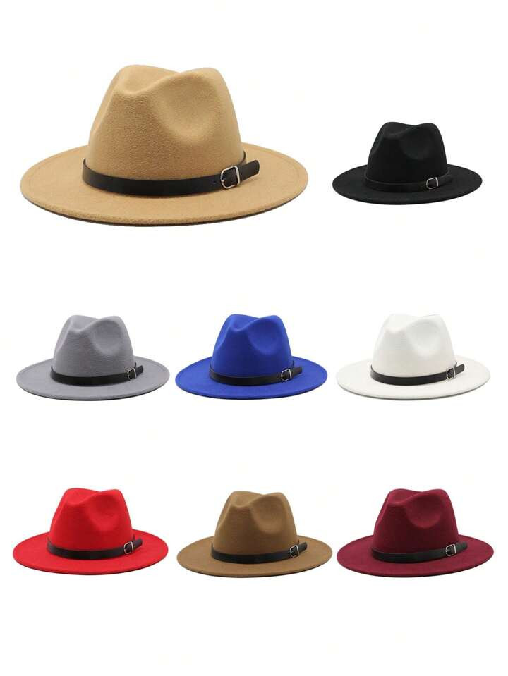 1pc Women's New Fall Wool Felt Cowboy Hat, Unisex Wide Brim Flat-Top Panama Hat, Classic Solid Co... | SHEIN