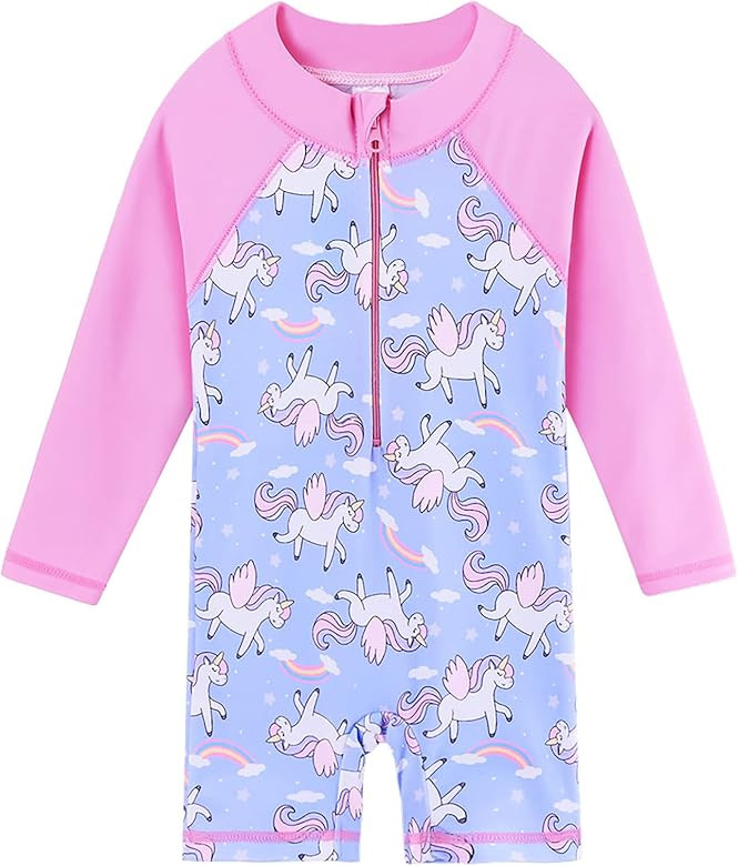 XFGIRLS Baby/Toddler Girls Swimsuit Long Sleeve One-Piece Bathing Suit Rash Guard | Amazon (US)
