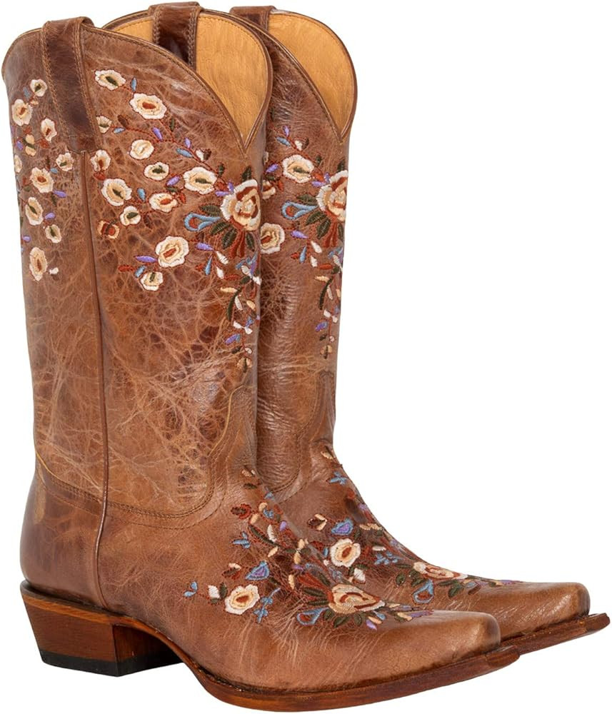 Shyanne Women's Maisie Floral Embroidered Cowboy Leather Boot Snip Toe - BBW217 | Amazon (US)