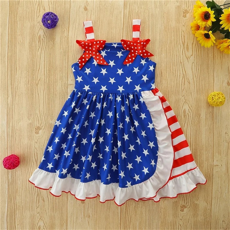 DLLMJING Toddler Kids Baby Girls 4th Of July Summer Sleeveless Independence Day Stars Dress Ameri... | Walmart (US)