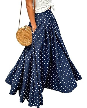 Women's Plaid Gingham Maxi Skirt High Waist A Line Pleated Flared Summer Casual Swing Long Skirt ... | Amazon (US)