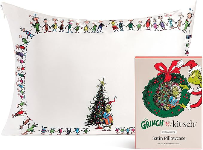 The Grinch x Kitsch Satin Pillowcase with Zipper for Hair & Skin - Softer Than Silk Pillow Cases,... | Amazon (US)
