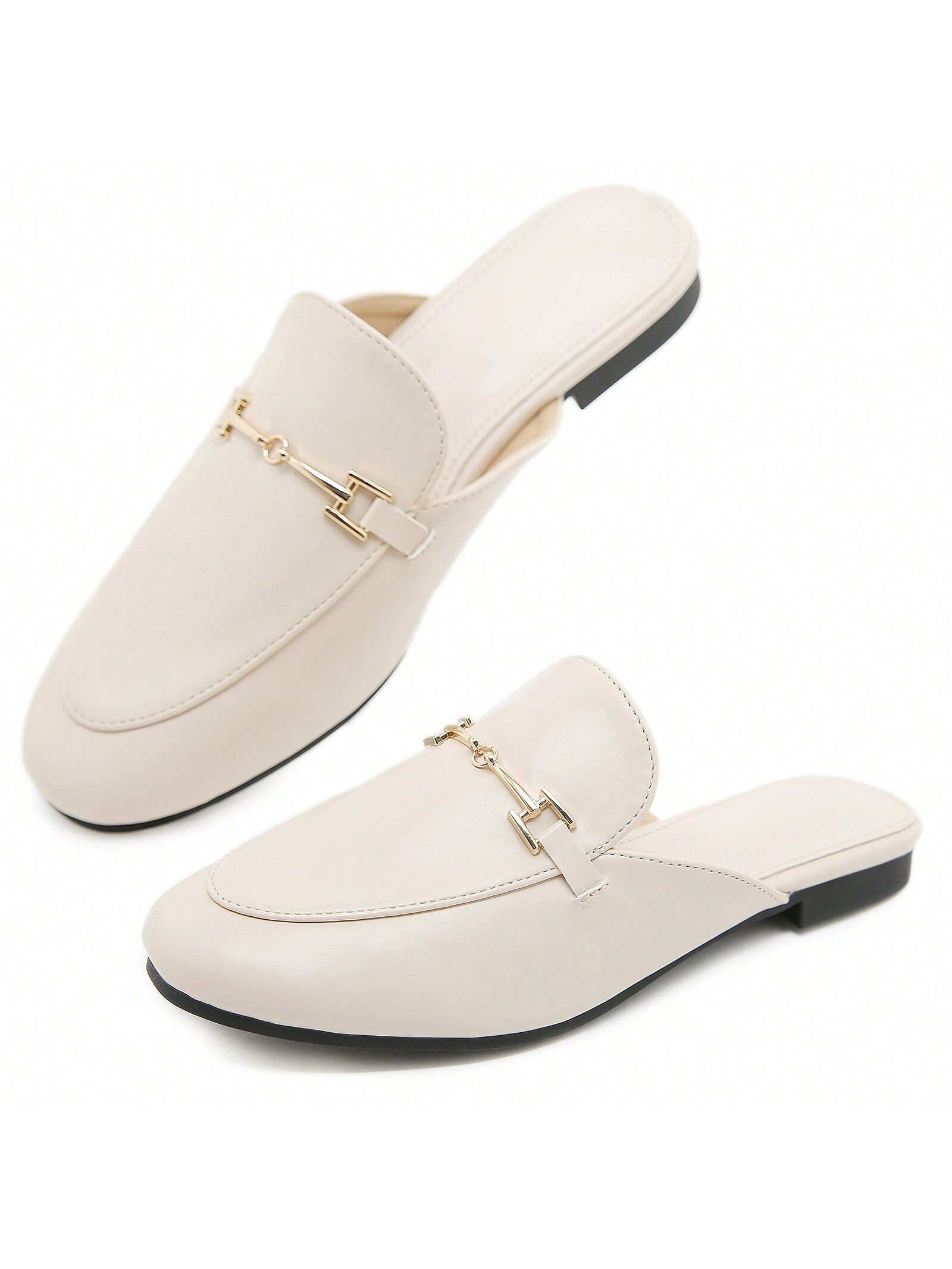 Mules For Women Flats Round Toe Womens Mules Buckle Slip On Slides Backless Loafer Shoes | SHEIN