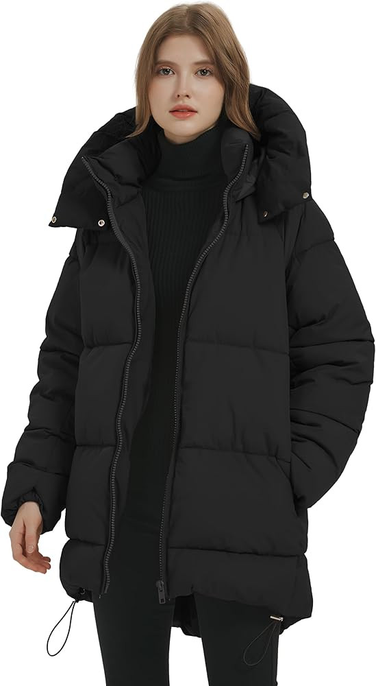 PEHMEA Women Mid-Length Puffer Hooded Jacket Winter Padded Warm Coat Thicken Outerwear Coats | Amazon (US)