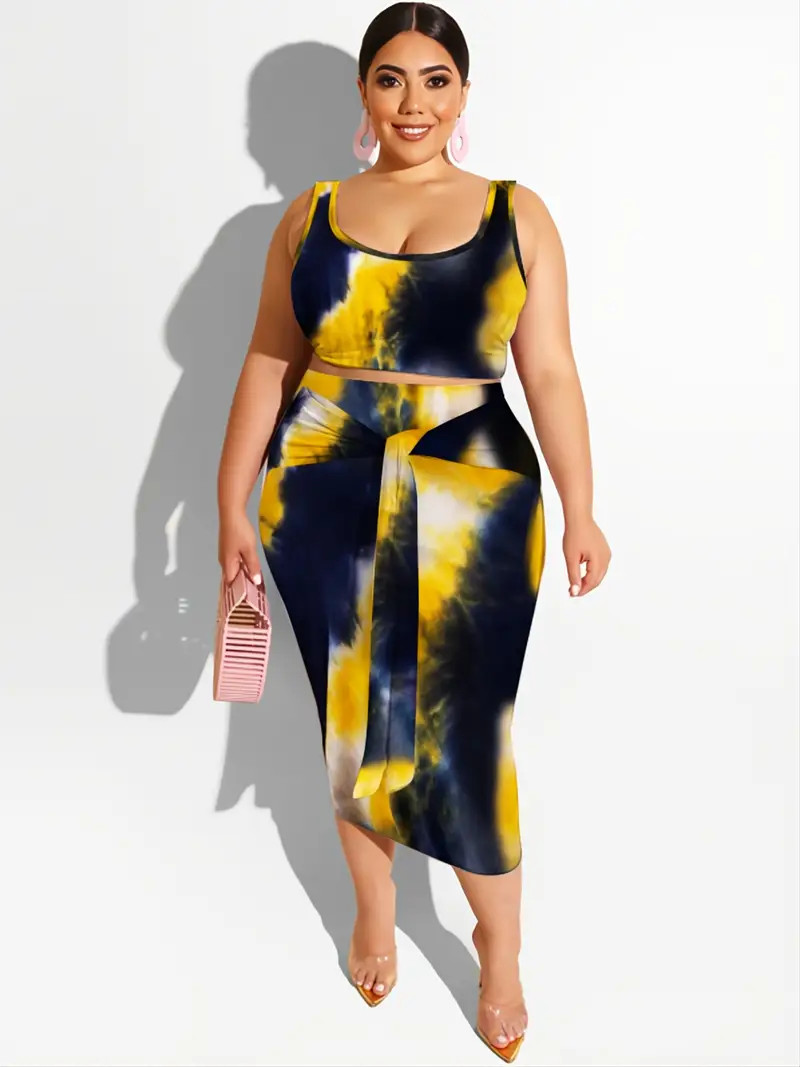 Tie Dye Tank Top Plus Size High Waist Pencil Skirt Set Women - Temu | Temu Affiliate Program