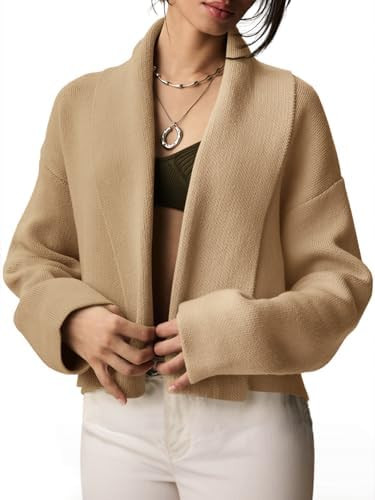 Saodimallsu Womens Cropped Cardigan Open Front Shawl 2026 Fall Trendy Long Sleeve Sweater Jacket | Amazon (US)