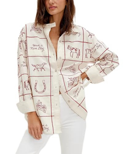 Button Down Shirts for Women Y2K Boho Floral Long Sleeve Flowy Blouse Cute Vintage Aesthetic Free People Shirts Dup ES Going Out Top | Amazon (US)