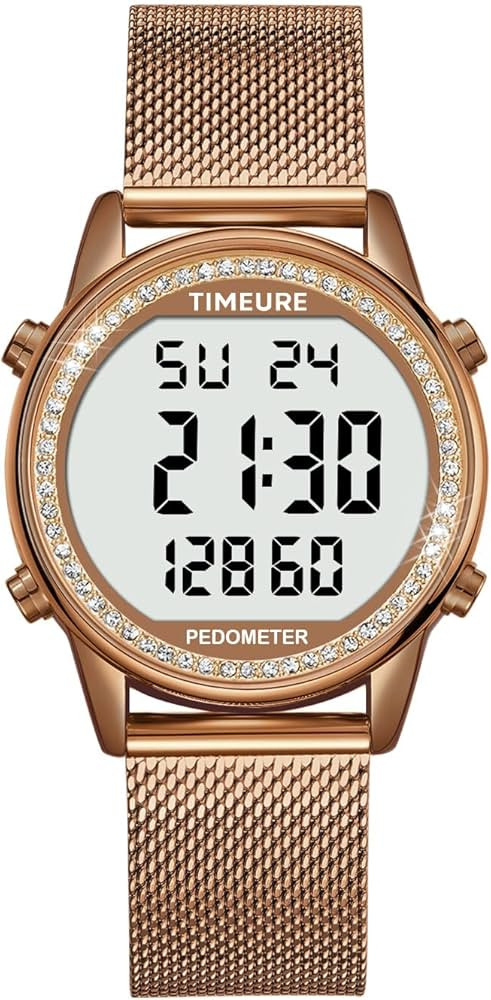 Women's Step Counter Pedometer Watch with Stainless Steel Bracelet, Stylish Design, No App, No Ch... | Amazon (US)