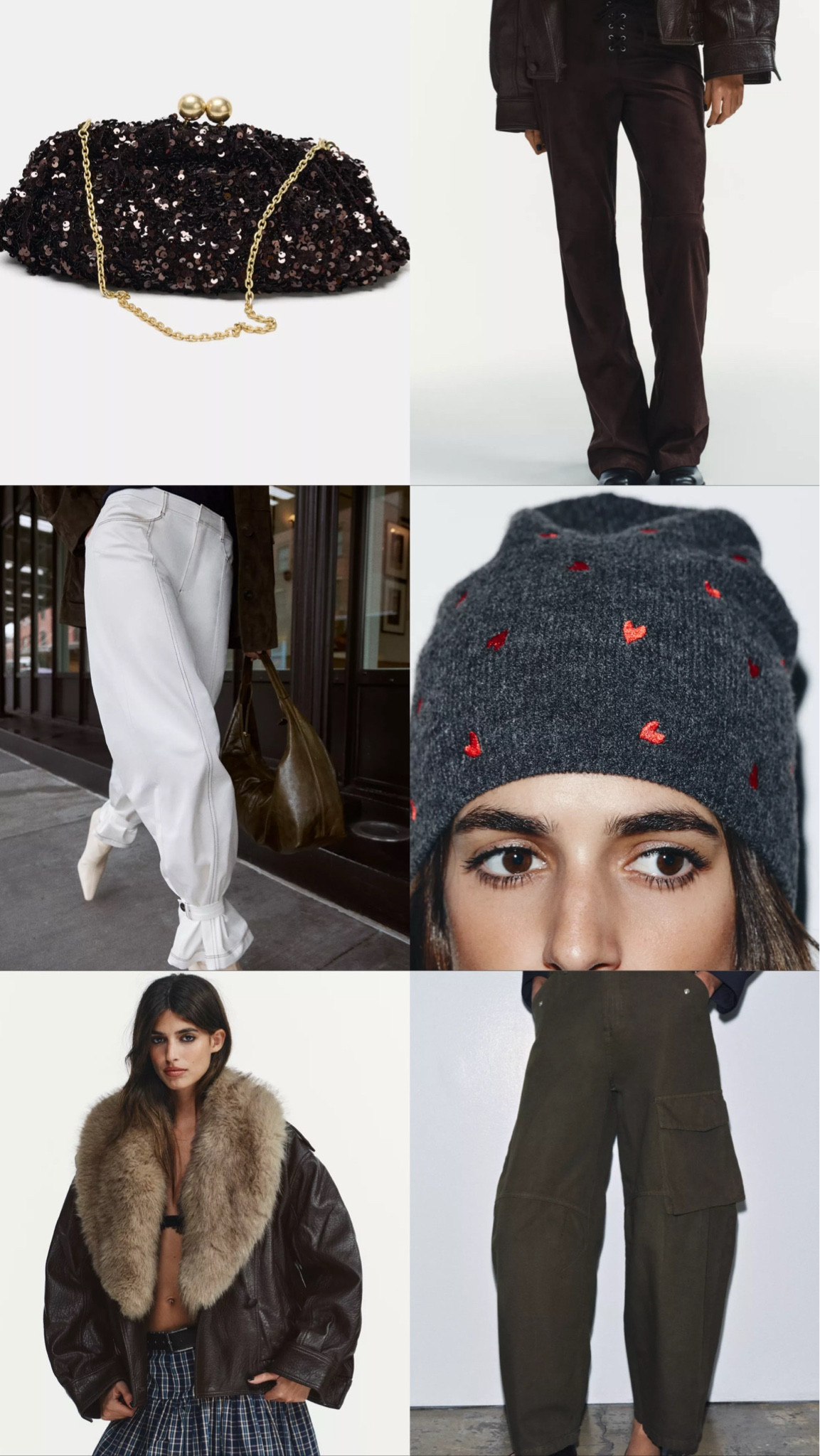 Zara. Zara new in. New in. Trousers. Jeans. Cuff jeans. Beanie hat. Hat. Knitted hat. Accessories. Faux fur jacket. Leather jacket. Cargo trousers. Clutch bag. Bag. Sequin bag. Suede trousers  

#LTKstyletip #LTKautumn #LTKuk