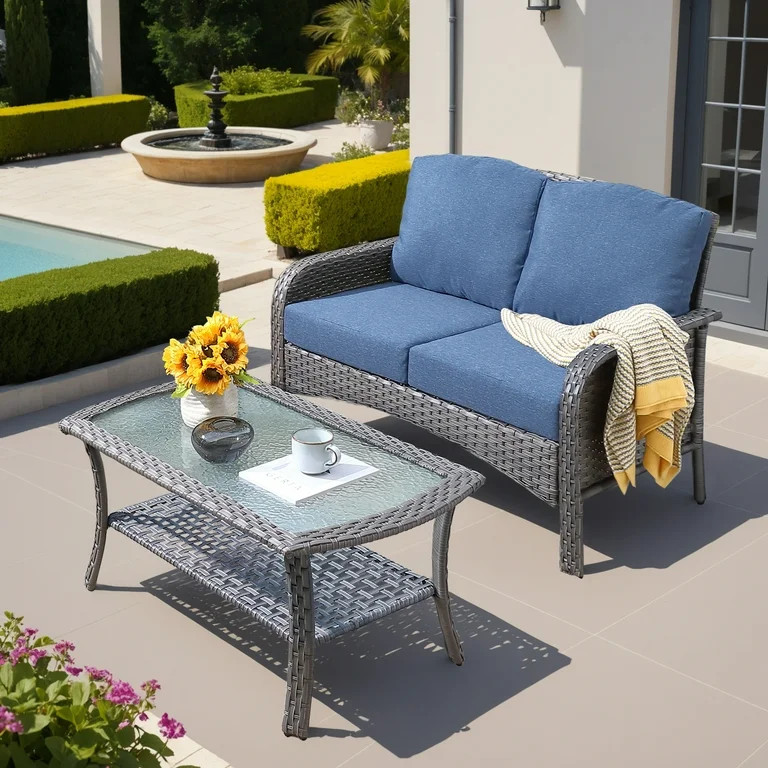Ovios 2 Pieces Outdoor Patio Furniture High Back Wicker Rattan Outdoor Sectionals Set with Table ... | Walmart (US)