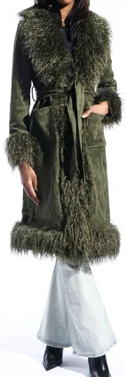 AZALEA WANG Belted Faux Suede Coat with Faux Fur Trim | Nordstrom | Nordstrom